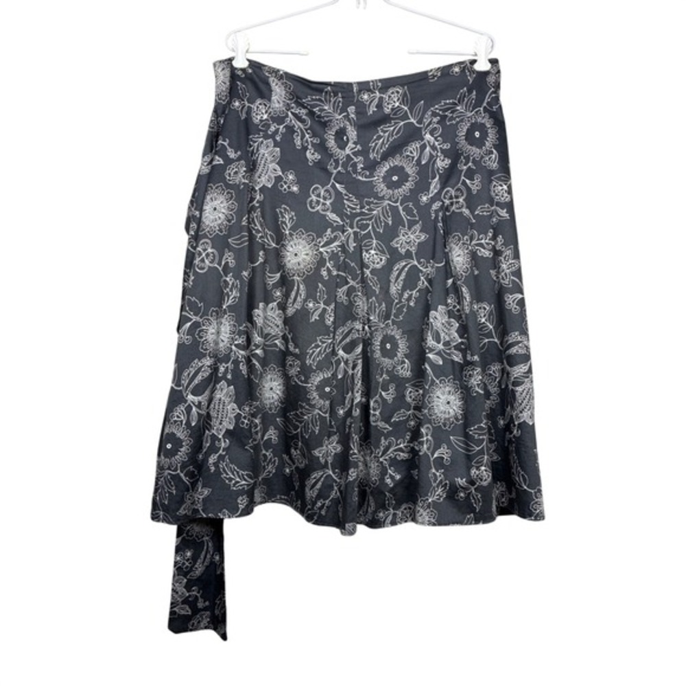 Ronen Chen Skirt US 10 Israel 3 Gray Cotton Floral lined sash ties zipper back